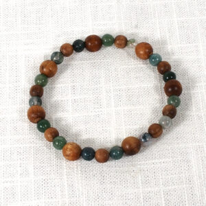 Myrtlewood and Green Moss Agate Bead Bracelet