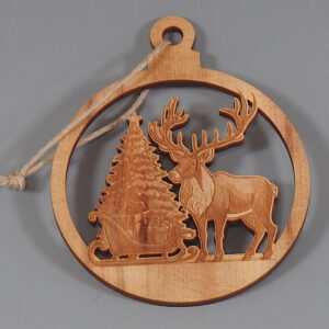 Myrtlewood Ornament-Reindeer and Christmas Tree