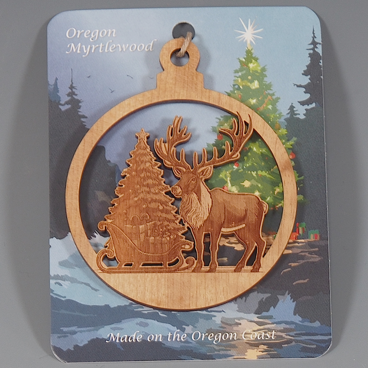 Myrtlewood Ornament-Reindeer and Christmas Tree - Image 2