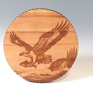 Myrtlewood Coaster- Engraved Osprey with Fish