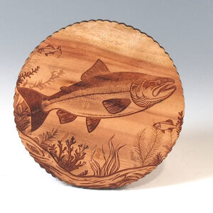 Myrtlewood Coaster- Engraved Swimming Salmon
