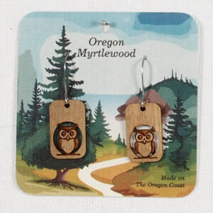 Myrtlewood Dangle Earrings Rectangle Owl