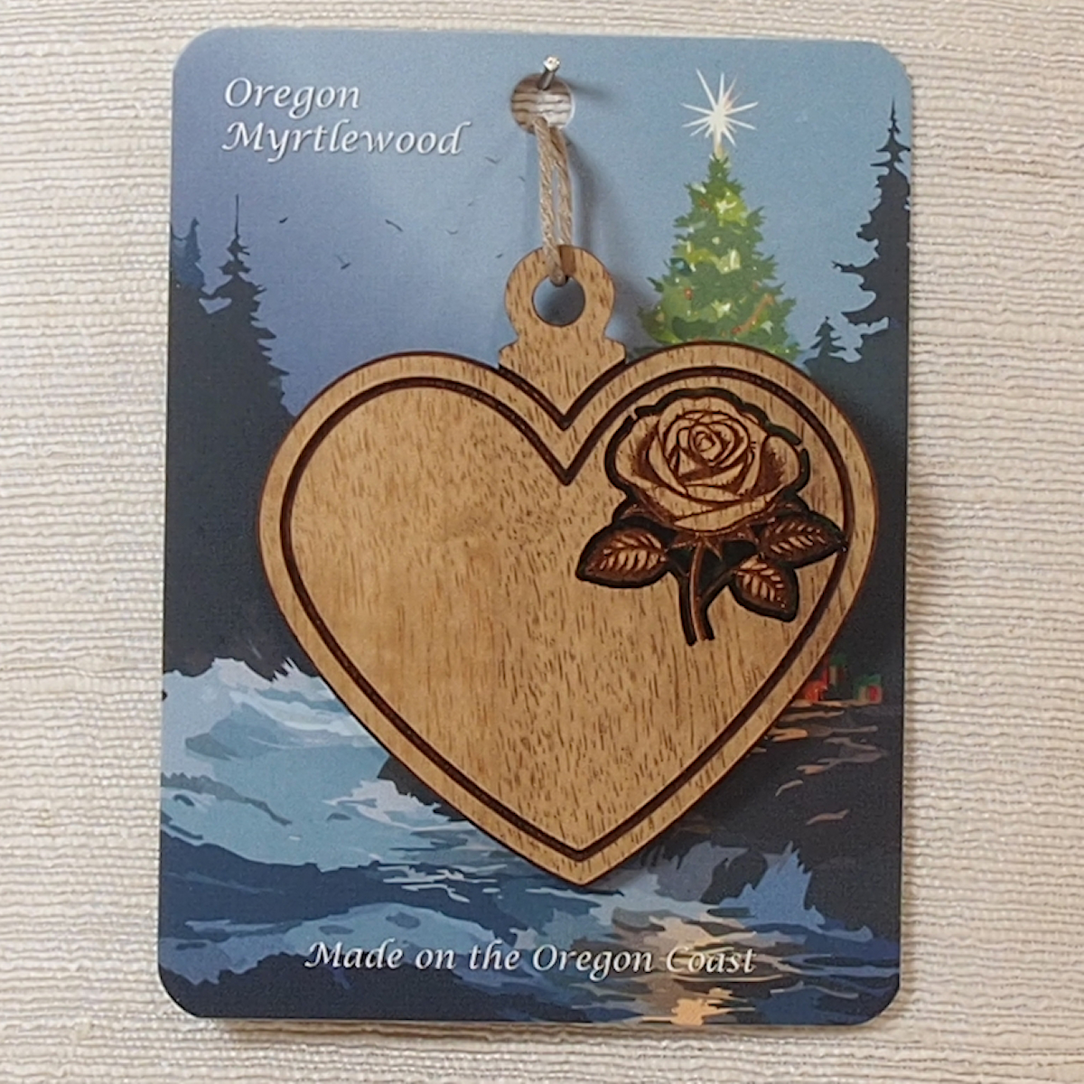 Myrtlewood Ornament-Heart with engraved Rose - Image 2