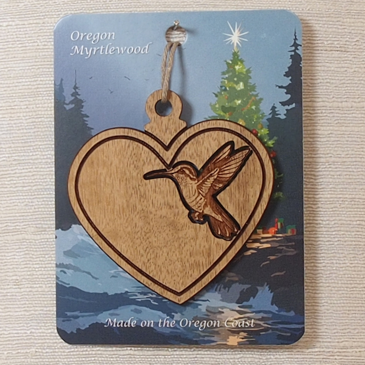 Myrtlewood Ornament-Heart with engraved Hummingbird - Image 2