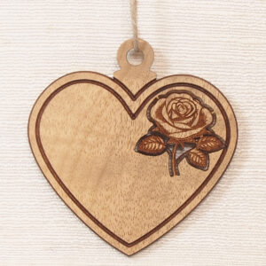 Myrtlewood Ornament-Heart with engraved Rose