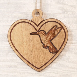 Myrtlewood Ornament-Heart with engraved Hummingbird