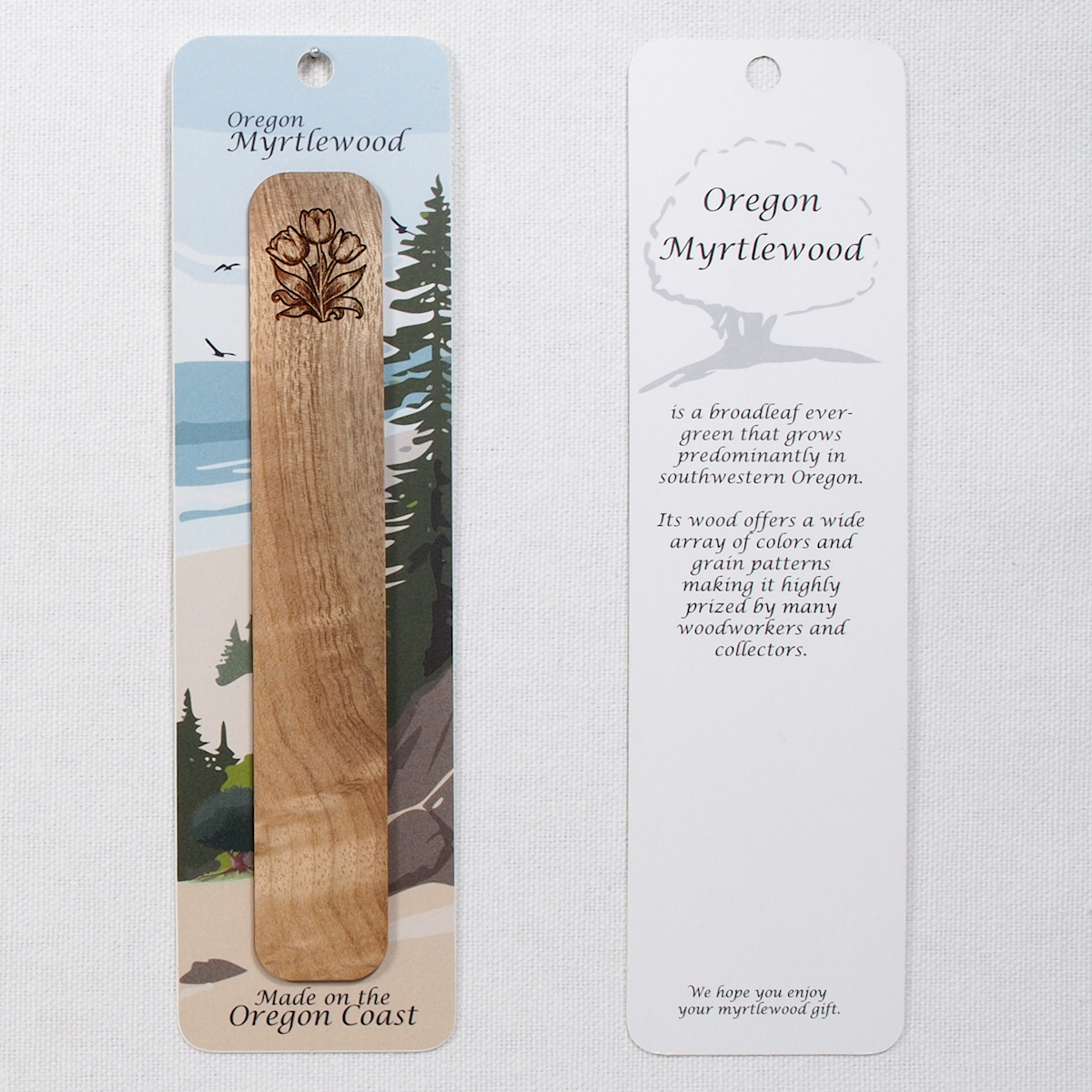Myrtlewood Bookmark - Engraved Tulips - Image 3