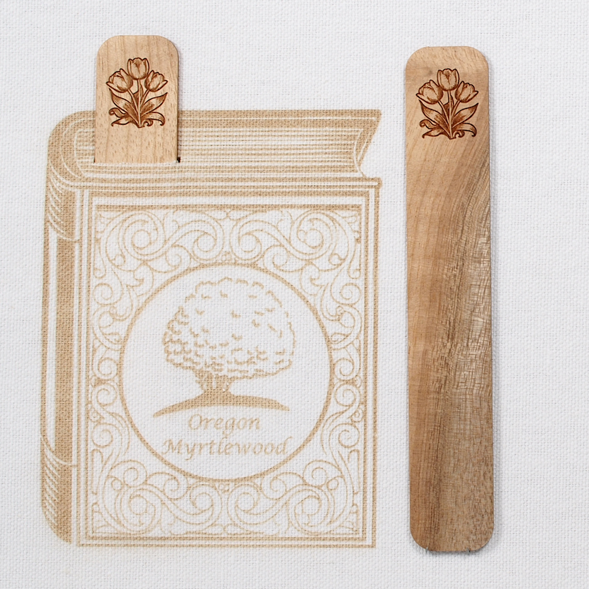 Myrtlewood Bookmark - Engraved Tulips - Image 2